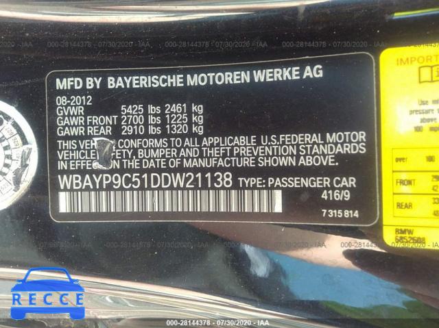 2013 BMW 6 SERIES 650I WBAYP9C51DDW21138 зображення 8