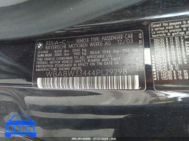 2004 BMW 3 SERIES 325CI WBABW33444PL29298 image 8