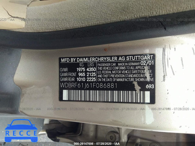 2001 MERCEDES-BENZ C-CLASS WDBRF61J61F086881 зображення 8