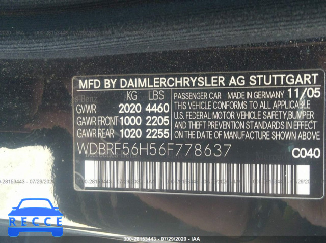 2006 MERCEDES-BENZ C-CLASS SPORT/LUXURY WDBRF56H56F778637 Bild 8