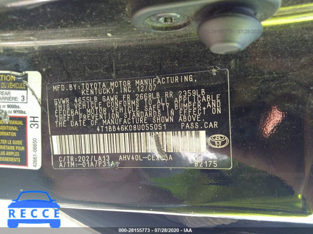 2008 TOYOTA CAMRY HYBRID 4T1BB46K08U055051 image 8