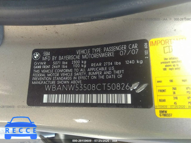 2008 BMW 5 SERIES 550I WBANW53508CT50826 Bild 8