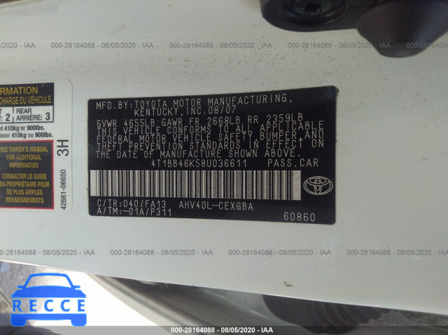 2008 TOYOTA CAMRY HYBRID 4T1BB46K58U036611 image 8