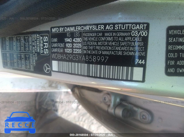 2000 MERCEDES-BENZ C-CLASS WDBHA29G3YA858997 image 8