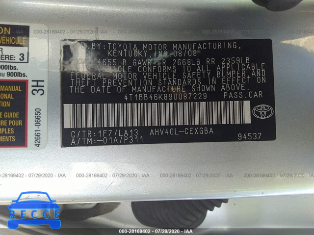 2009 TOYOTA CAMRY HYBRID 4T1BB46K89U087229 Bild 8