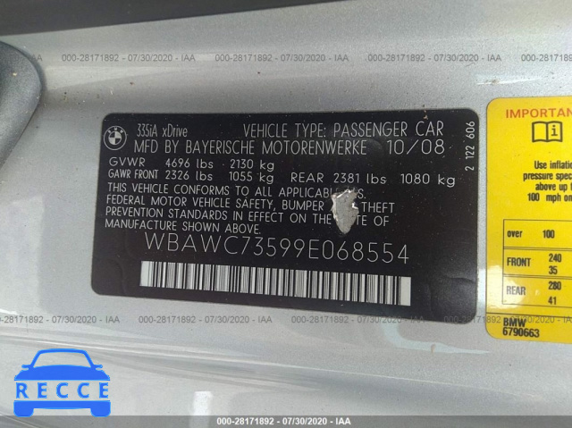 2009 BMW 3 SERIES 335I XDRIVE WBAWC73599E068554 Bild 8
