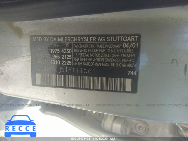 2001 MERCEDES-BENZ C-CLASS WDBRF61J51F111561 image 8