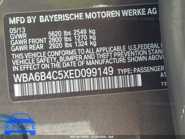 2014 BMW 6 SERIES 650I XDRIVE WBA6B4C5XED099149 image 8