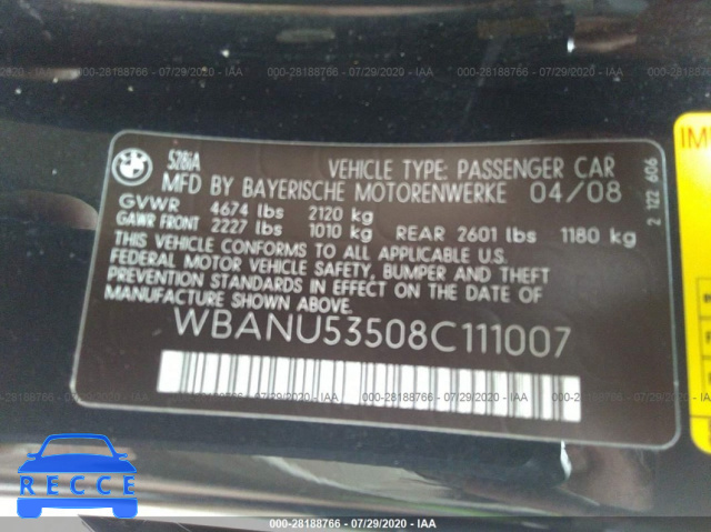 2008 BMW 5 SERIES 528I WBANU53508C111007 Bild 8