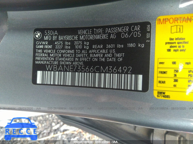 2006 BMW 5 SERIES WBANE73566CM36492 image 8