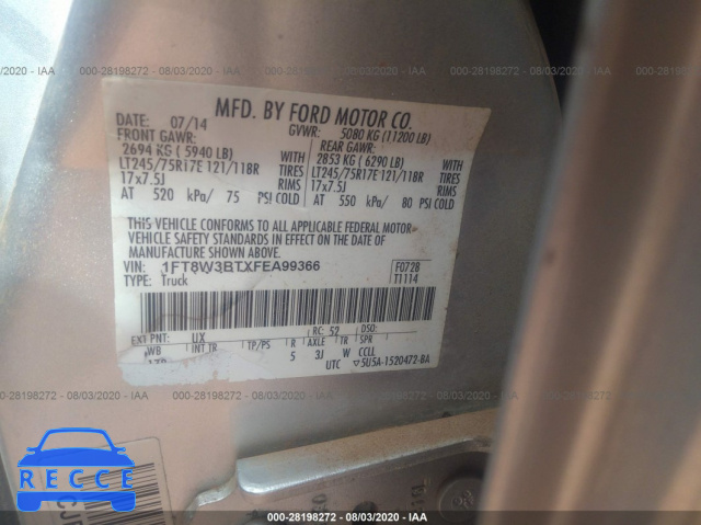2015 FORD SUPER DUTY F-350 SRW PLATINUM/XL/XLT/LARIAT 1FT8W3BTXFEA99366 image 8