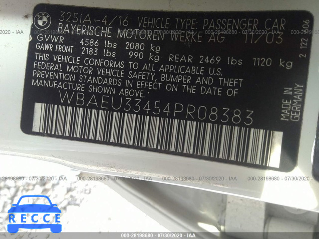 2004 BMW 3 SERIES 325XI WBAEU33454PR08383 image 8