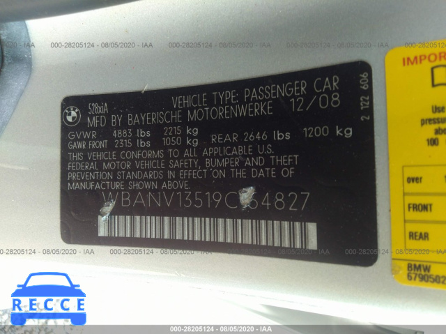 2009 BMW 5 SERIES 528I XDRIVE WBANV13519C154827 Bild 8