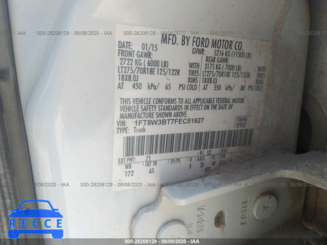 2015 FORD SUPER DUTY F-350 SRW PLATINUM/XL/XLT/LARIAT 1FT8W3BT7FEC51927 image 8