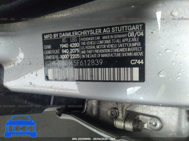 2005 MERCEDES-BENZ C-CLASS 1.8L WDBRF40J45F612839 image 8