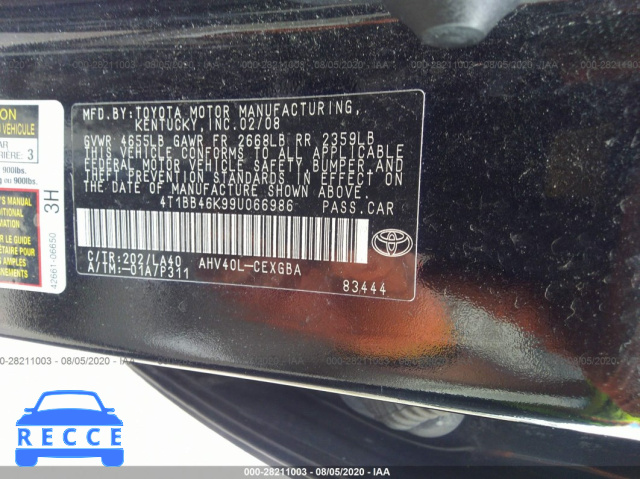 2009 TOYOTA CAMRY HYBRID 4T1BB46K99U066986 image 8