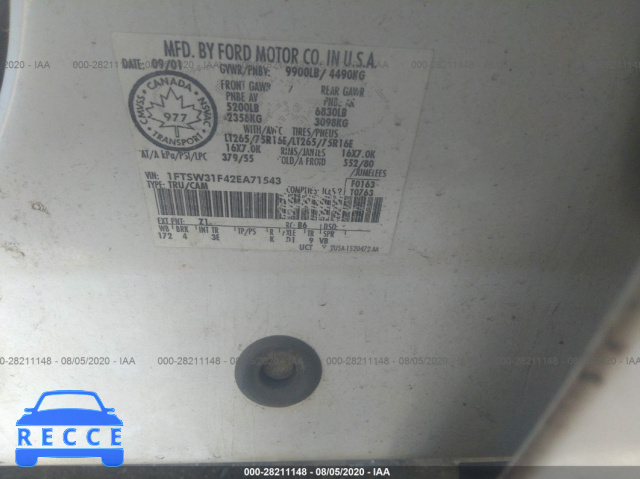 2002 FORD SUPER DUTY F-350 SRW XL/XLT/LARIAT 1FTSW31F42EA71543 image 8