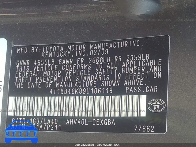 2009 TOYOTA CAMRY HYBRID 4T1BB46K89U106118 image 8