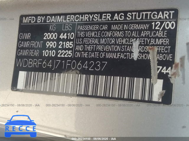 2001 MERCEDES-BENZ C-CLASS WDBRF64J71F064237 image 8