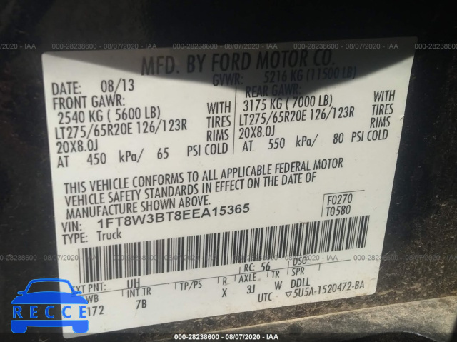 2014 FORD SUPER DUTY F-350 SRW XLT/XL/LARIAT/PLATINUM 1FT8W3BT8EEA15365 image 8