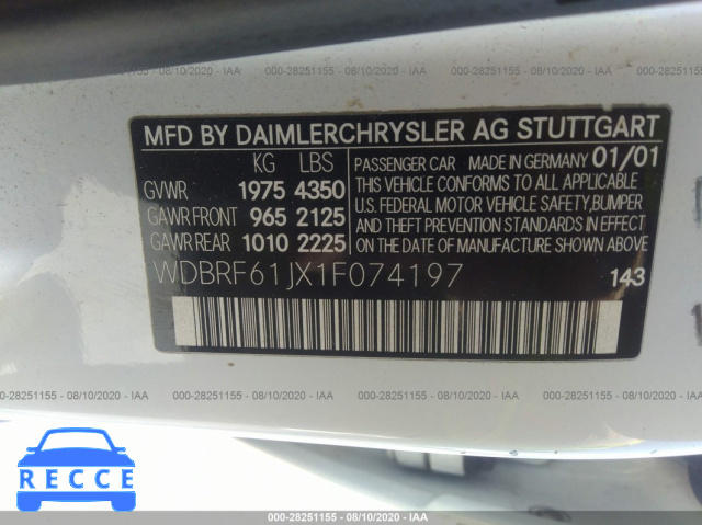 2001 MERCEDES-BENZ C-CLASS WDBRF61JX1F074197 зображення 8