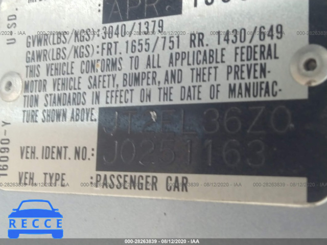 1988 TOYOTA TERCEL EZ JT2EL36Z0J0251163 image 8