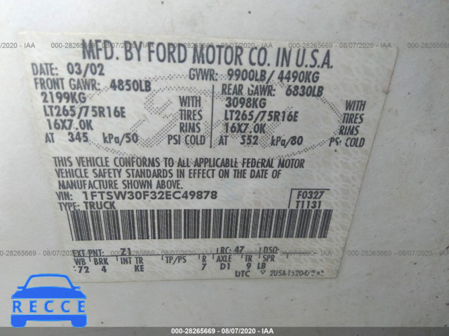2002 FORD SUPER DUTY F-350 SRW XL/XLT/LARIAT 1FTSW30F32EC49878 image 8