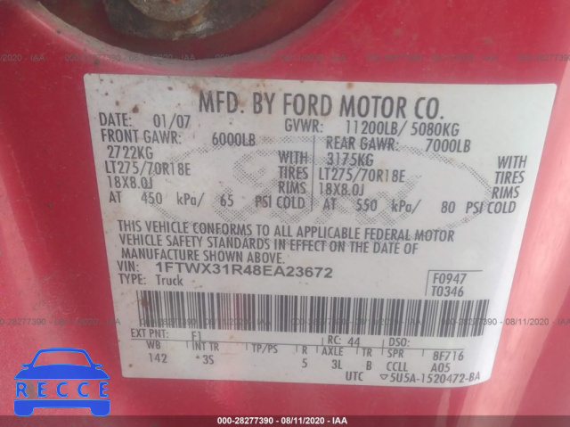 2008 FORD SUPER DUTY F-350 SRW XL/XLT/FX4/LARIAT 1FTWX31R48EA23672 image 8