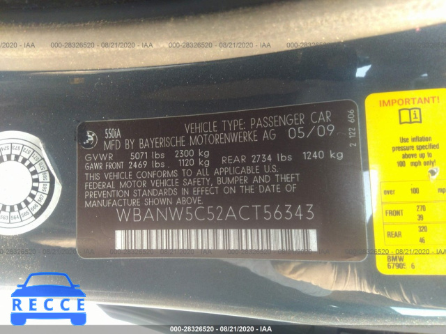 2010 BMW 5 SERIES 550I WBANW5C52ACT56343 зображення 8