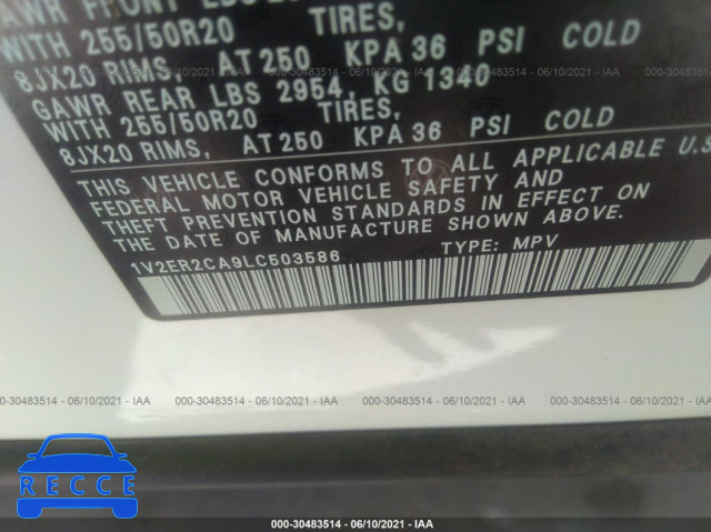 2020 VOLKSWAGEN ATLAS 3.6L V6 SEL 1V2ER2CA9LC503586 image 8