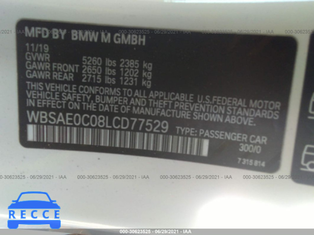 2020 BMW M8 COMPETITION WBSAE0C08LCD77529 зображення 8