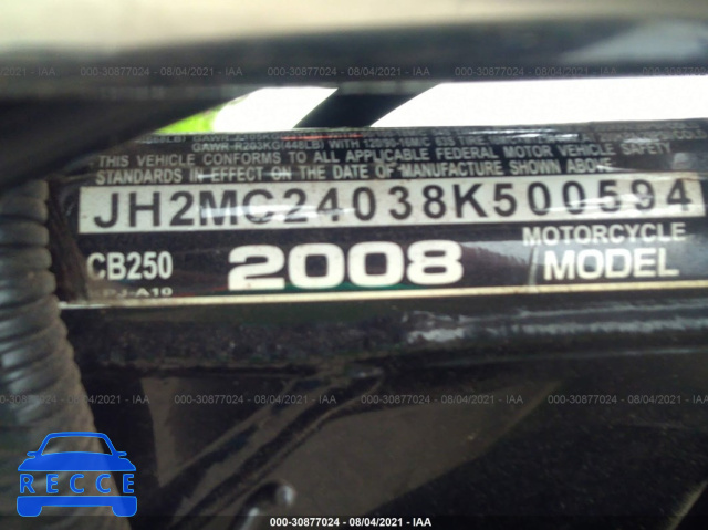 2008 HONDA CB250  JH2MC24038K500594 зображення 9