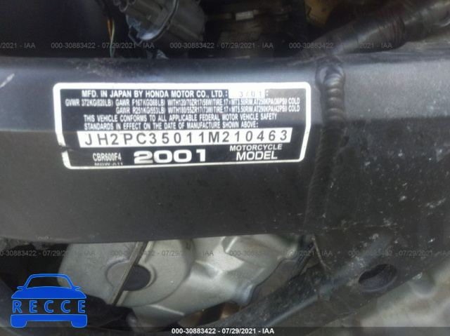 2001 HONDA CBR600 F4 JH2PC35011M210463 image 9