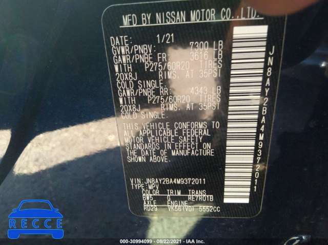 2021 NISSAN ARMADA SL JN8AY2BA4M9372011 image 8