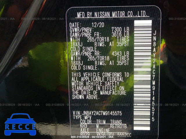 2021 NISSAN ARMADA SV JN8AY2AC7M9145575 image 8