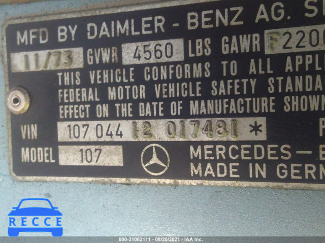 1974 MERCEDES BENZ 450SL  10704412017481 image 8