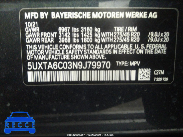 2022 BMW X5 XDRIVE45E 5UXTA6C03N9J79970 Bild 8