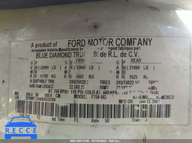 2008 FORD SUPER DUTY F-750 XL/XLT 3FRWF75H68V650280 image 8