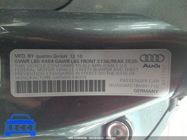 2011 AUDI R8 4.2L WUASUAFG1BN001710 Bild 8