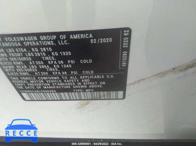2020 VOLKSWAGEN ATLAS 3.6L V6 SEL 1V2ER2CA5LC505383 image 8