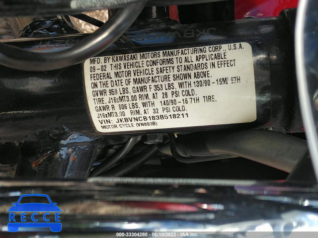 2003 KAWASAKI VN800 B JKBVNCB183B518211 зображення 9