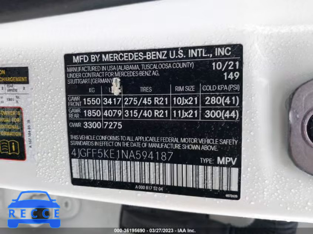 2022 MERCEDES-BENZ GLS GLS 450 4JGFF5KE1NA594187 image 8