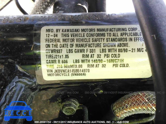 2005 KAWASAKI VN800 JKBVNCA145B514970 зображення 9