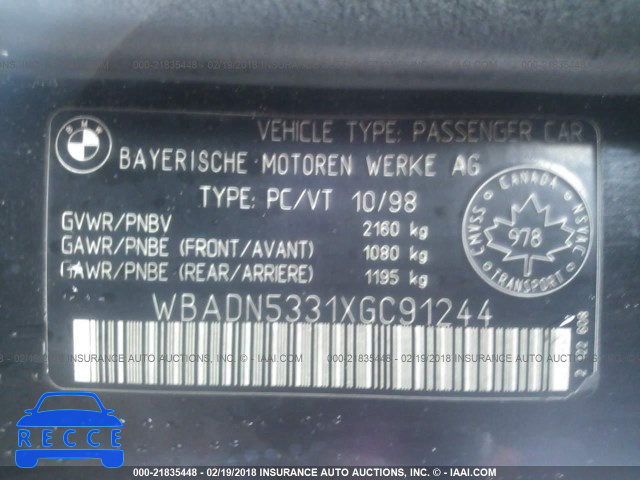 1999 BMW 540 I WBADN5331XGC91244 зображення 8