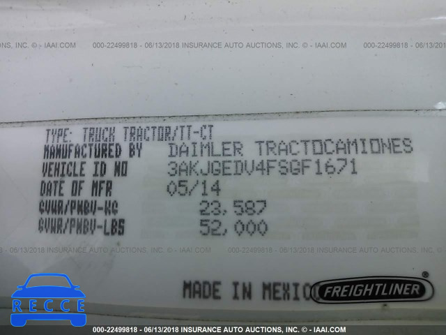 2015 FREIGHTLINER CASCADIA 125 3AKJGEDV4FSGF1671 image 9