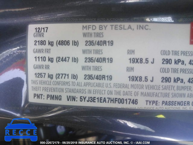 2017 TESLA MODEL 3 5YJ3E1EA7HF001746 image 8