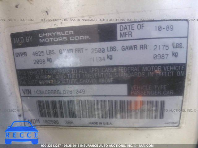 1990 CHRYSLER NEW YORKER C-BODY LANDAU 1C3XC66R8LD761049 image 8
