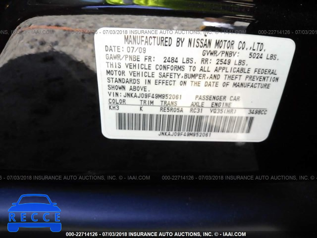2009 INFINITI EX35 JOURNEY JNKAJ09F49M952061 image 8