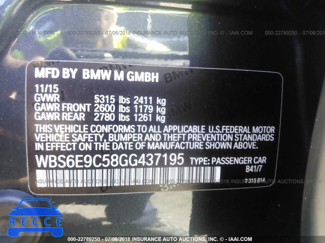 2016 BMW M6 GRAN COUPE WBS6E9C58GG437195 image 8