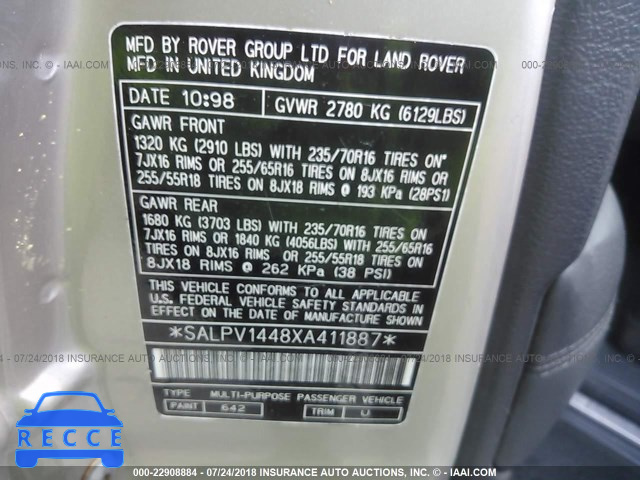 1999 LAND ROVER RANGE ROVER 4.6 HSE LONG WHEELBASE SALPV1448XA411887 image 8